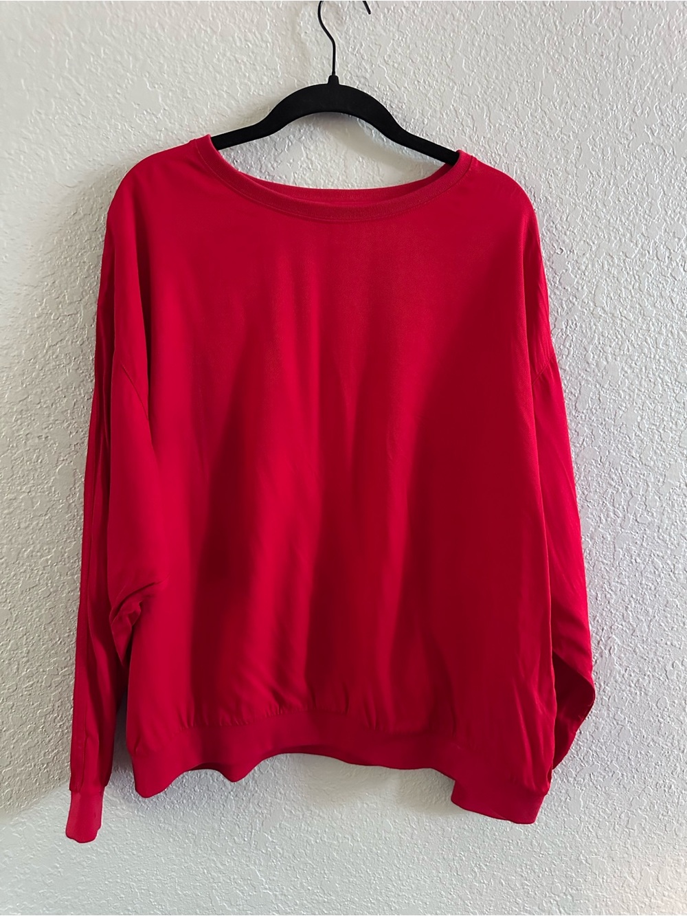 Uniqlo U XL Red Rayon Blouson Pullover Top Relaxed Long Sleeve Lemaire